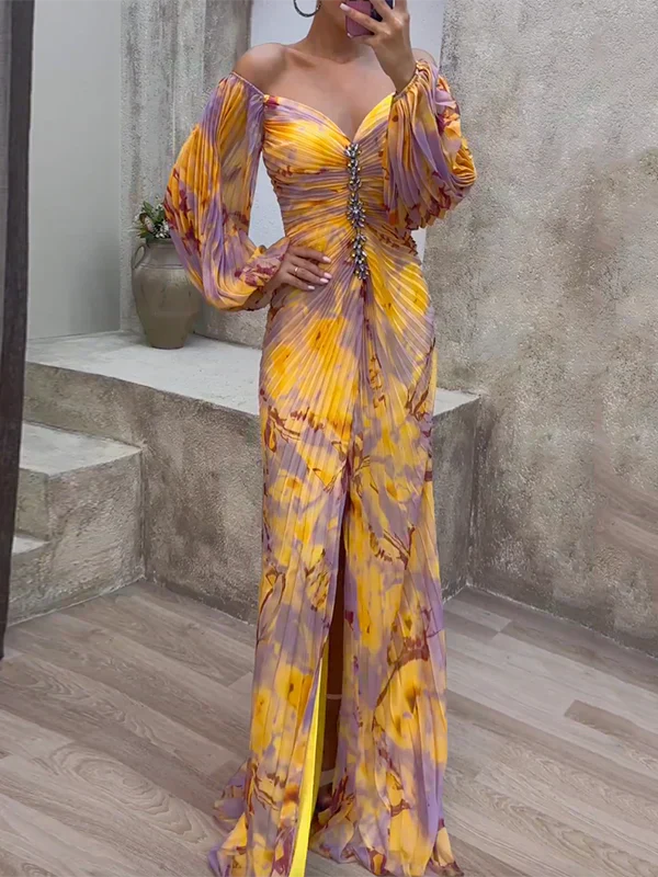 Maud™ - Langes Elegantes Plissee-Abendkleid