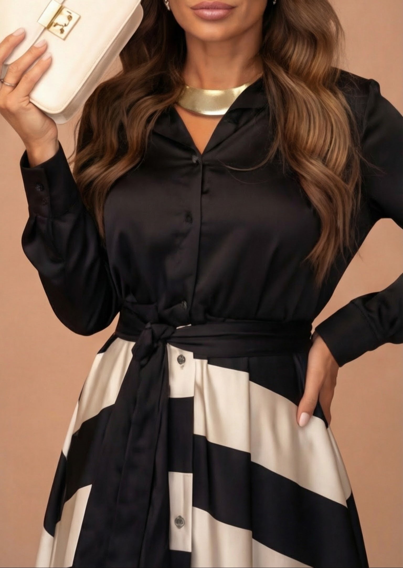 Mila™ - Gestreifte Lange Kleid mit Spitze