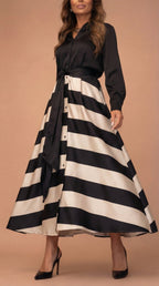 Mila™ - Gestreifte Lange Kleid mit Spitze