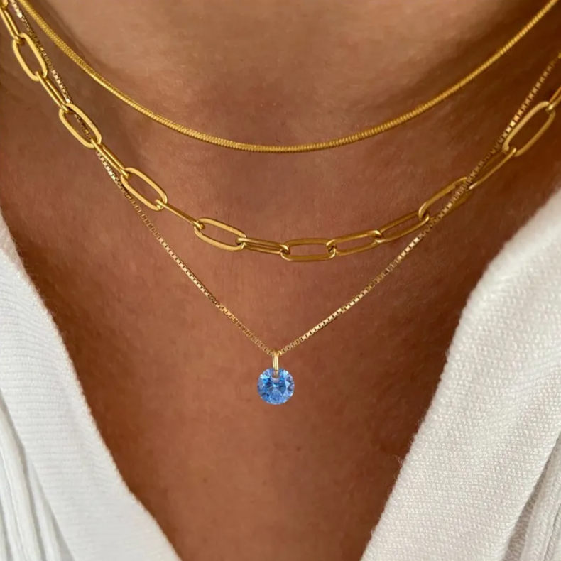 Vintage-halsketting met blauwe zirkonia