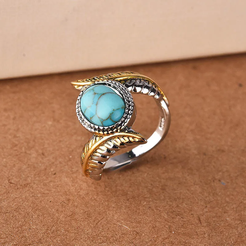 Vintage turquoise ring in goud en zilver