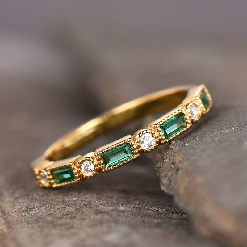 Vintage Groene Ingelegde Zirkonia Gouden Ring
