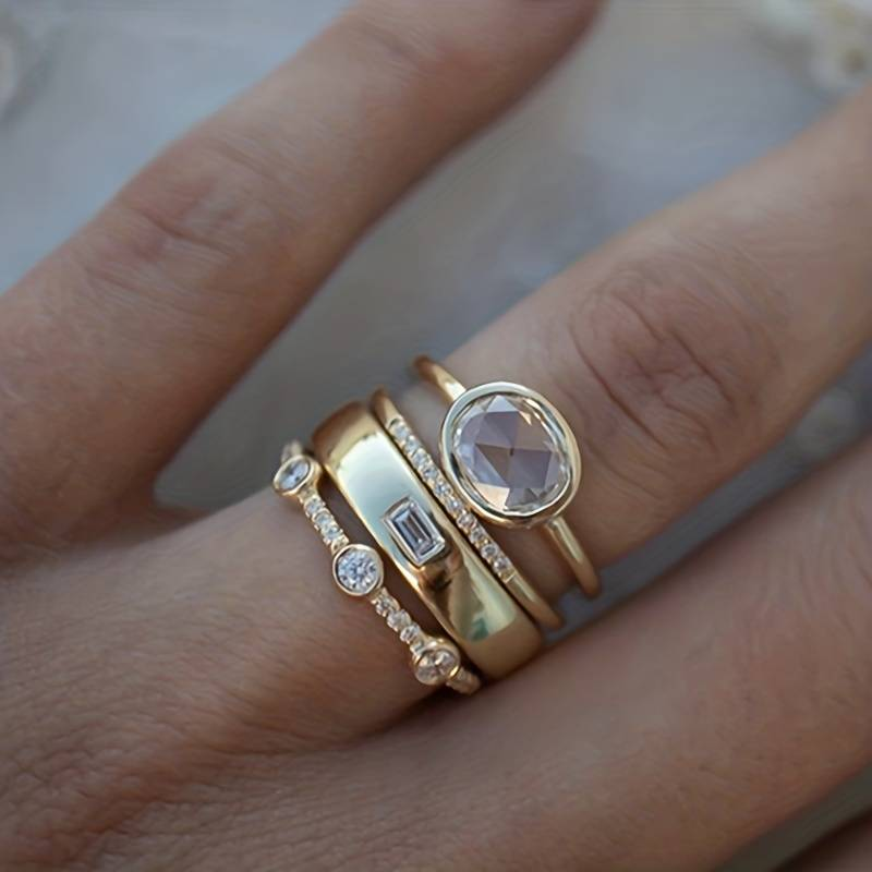 Vintage Gouden Ringenset met Zirkonia