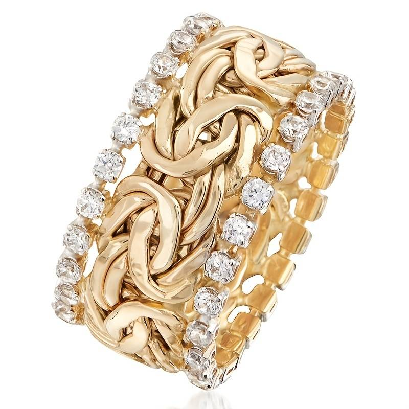 Gouden gevlochten ring met zirkonia