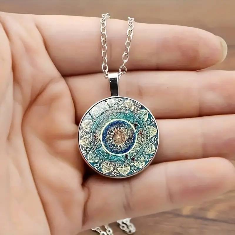 Vintage afgeronde blauwe mandala-halsketting