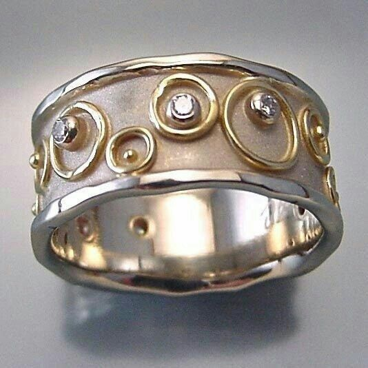Vintage Intarsia Zirkonia Holle Zilveren & Gouden Ring