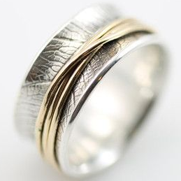 Vintage Dunne Gouden Lijn Zilveren Ring
