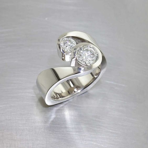 Vintage zilveren open ring met zirkonia