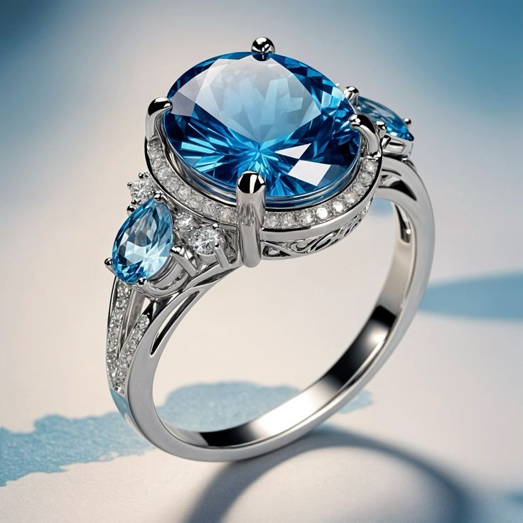 Vintage zilveren ring met blauw kristal