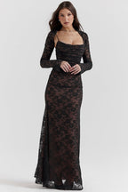Thalassa - Shoulder-On Floral Lace Maxi Dress