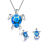 Meeresschildkröte Halskette + Ohrringe Set aus Opal und Silber