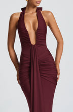 Rhea - Drapiertes Jersey-Maxikleid