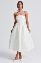 Tyche - Jacquard midi-jurk met blote schouders