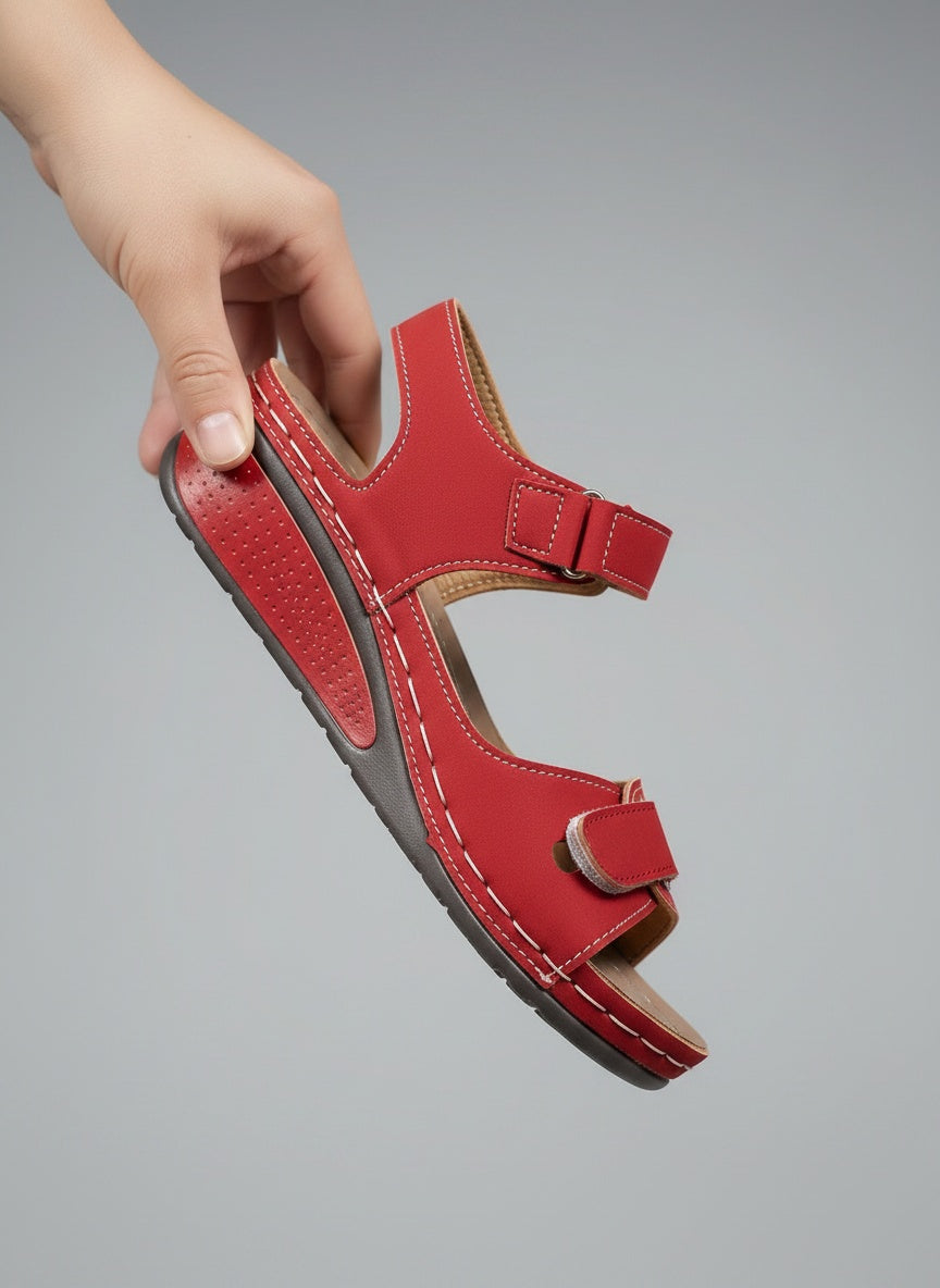 Hand held display of Bequeme Damen-Sandalen mit Klettverschluss & dicker Sohle